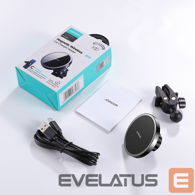 Adapter Joyroom Joyroom Car Magnetic Holder Qi Wireless Inductive Charger 15W (MagSafe Compatible for iPhone) Black (JR-ZS240)