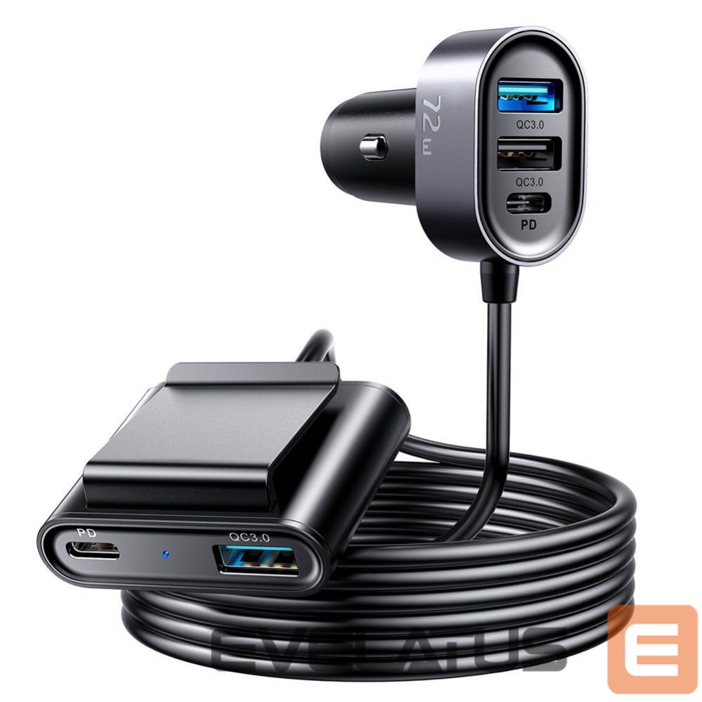Adapter Joyroom Joyroom car charger 2xPD + 2xQC3.0 72W 1.5m black (JR-CL05)