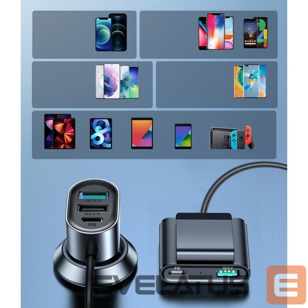 Adapter Joyroom Joyroom car charger 2xPD + 2xQC3.0 72W 1.5m black (JR-CL05)