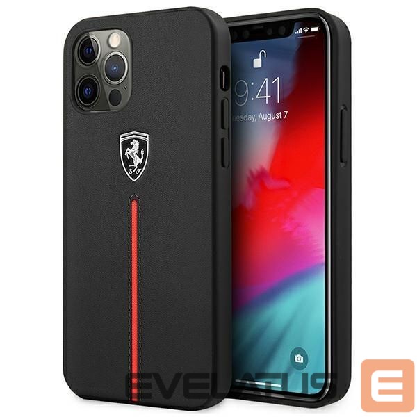 Back panel cover Ferrari Ferrari FEOMSHCP12LBK iPhone 12 Pro Max black/black hardcase Off Track Leather Nylon Stripe