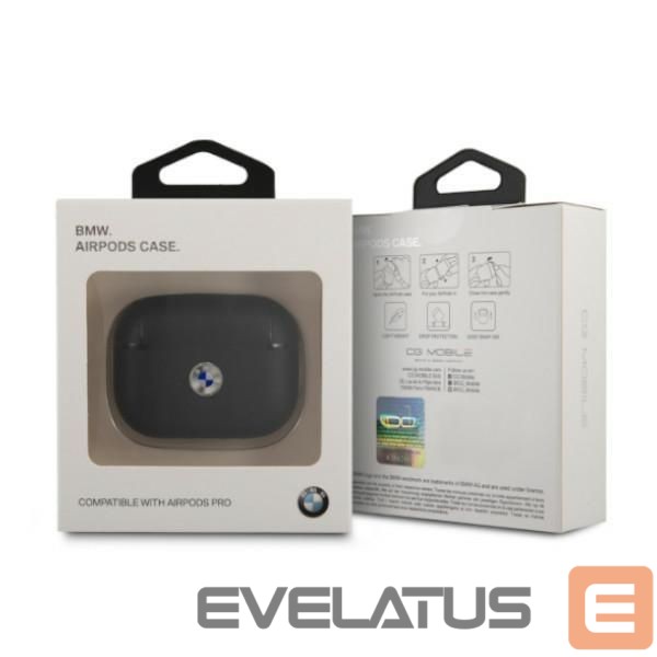 Back panel cover BMW - BMW BMAPSSLBK AirPods Pro cover czarny/black Geniune Leather Silver Logo Black