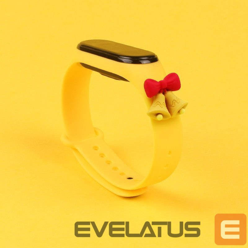 Back panel cover Hurtel Strap Xmas for Xiaomi Mi Band 3 / 4 Christmas Silicone Bracelet Strap with Bells - Yellow