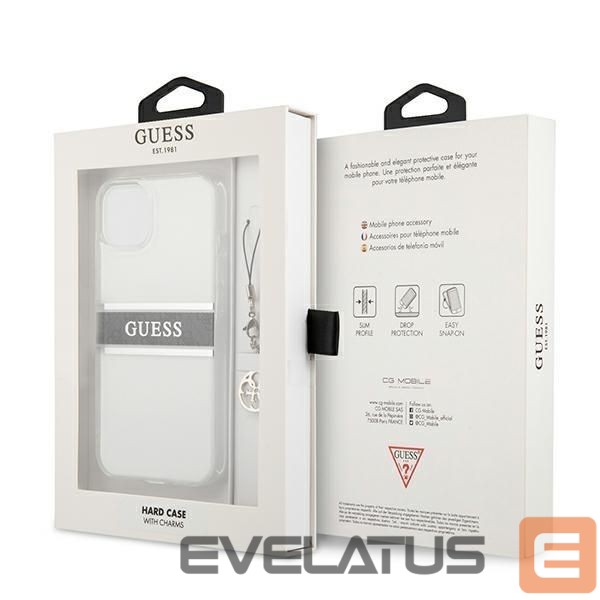 Back panel cover Guess Guess GUHCP13SKB4GGR iPhone 13 mini 5.4" Transparent hardcase 4G Gray Strap Charm