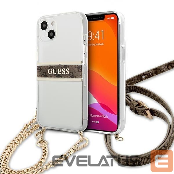 Back panel cover Guess Guess GUHCP13SKC4GBGO iPhone 13 mini 5.4" Transparent hardcase 4G Brown Strap Gold Chain