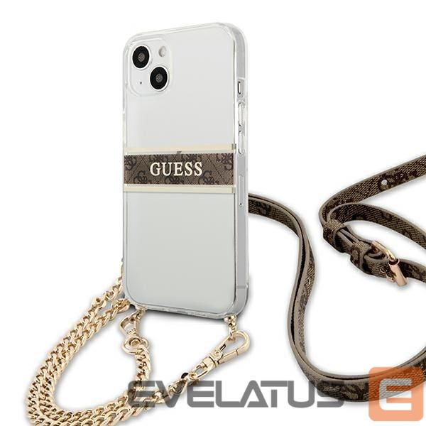 Back panel cover Guess Guess GUHCP13SKC4GBGO iPhone 13 mini 5.4" Transparent hardcase 4G Brown Strap Gold Chain