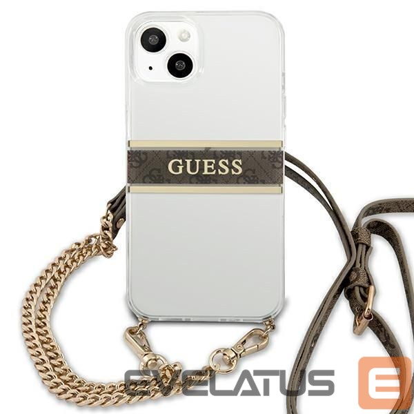 Back panel cover Guess Guess GUHCP13SKC4GBGO iPhone 13 mini 5.4" Transparent hardcase 4G Brown Strap Gold Chain