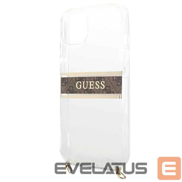 Back panel cover Guess Guess GUHCP13SKC4GBGO iPhone 13 mini 5.4" Transparent hardcase 4G Brown Strap Gold Chain