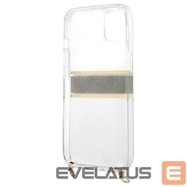 Back panel cover Guess Guess GUHCP13SKC4GBGO iPhone 13 mini 5.4" Transparent hardcase 4G Brown Strap Gold Chain