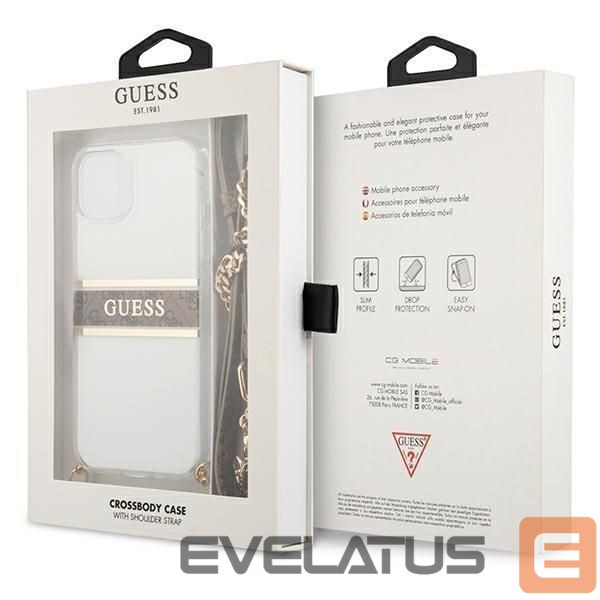 Back panel cover Guess Guess GUHCP13SKC4GBGO iPhone 13 mini 5.4" Transparent hardcase 4G Brown Strap Gold Chain