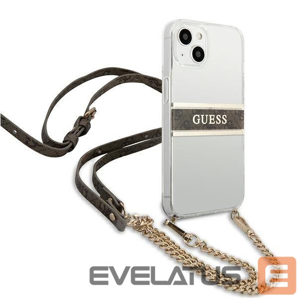 Back panel cover Guess Guess GUHCP13SKC4GBGO iPhone 13 mini 5.4" Transparent hardcase 4G Brown Strap Gold Chain