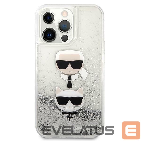 Back panel cover Karl Lagerfeld Karl Lagerfeld Liquid Glitter Karl&Choupette Head case for iPhone 13 Pro Max - silver
