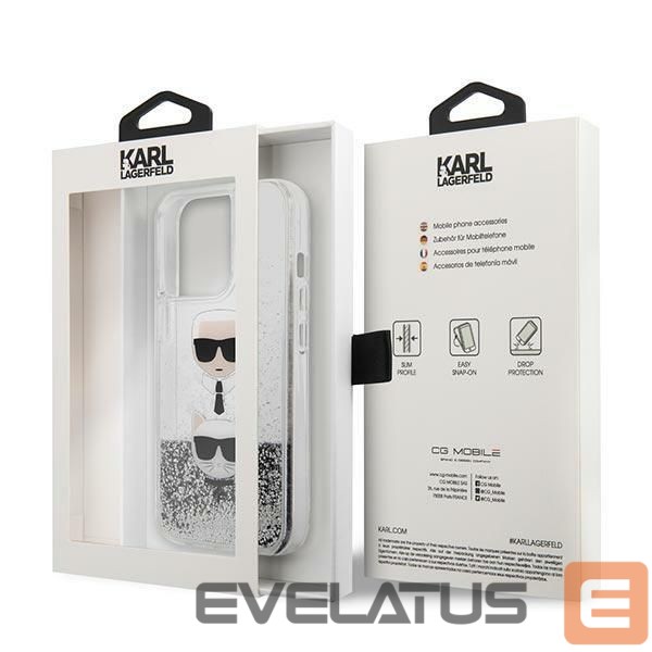 Back panel cover Karl Lagerfeld Karl Lagerfeld Liquid Glitter Karl&Choupette Head case for iPhone 13 Pro Max - silver