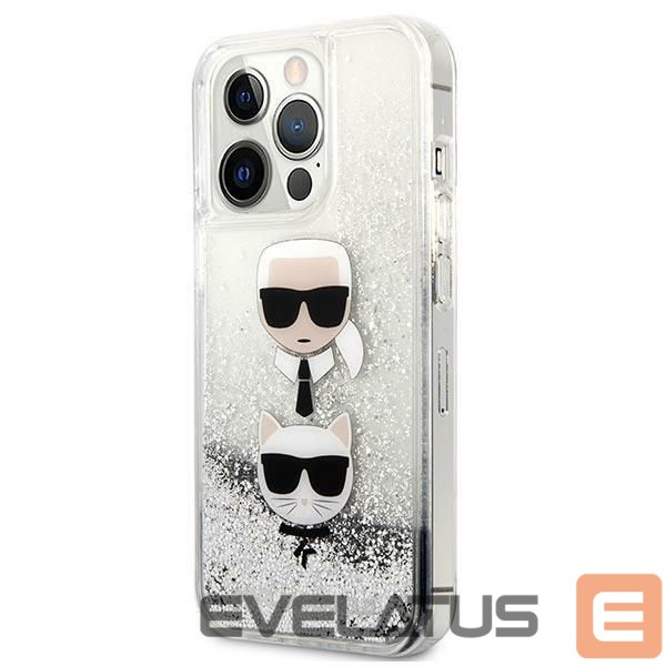 Back panel cover Karl Lagerfeld Karl Lagerfeld Liquid Glitter Karl&Choupette Head case for iPhone 13 Pro Max - silver