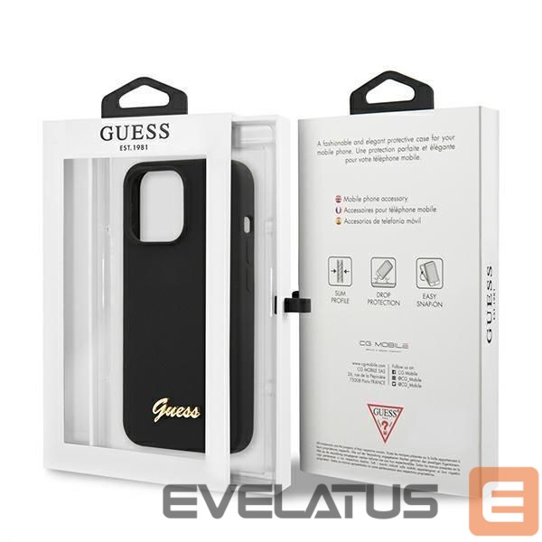 Back panel cover Guess Guess GUHMP13LLSLMGBK iPhone 13 Pro / 13 6.1" black/black hardcase Silicone Script Gold Logo MagSafe