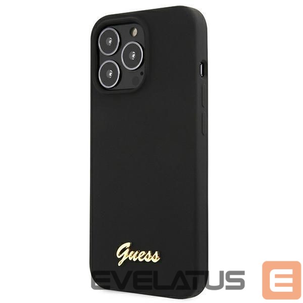 Back panel cover Guess Guess GUHMP13LLSLMGBK iPhone 13 Pro / 13 6.1" black/black hardcase Silicone Script Gold Logo MagSafe