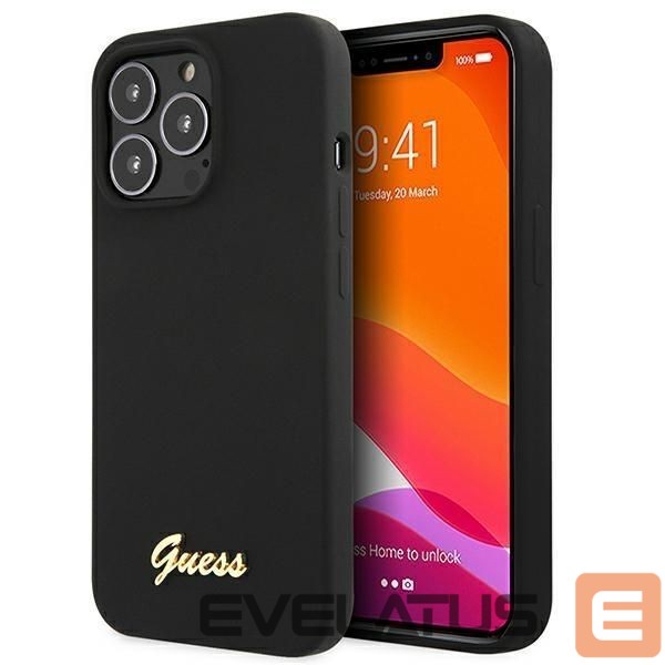 Back panel cover Guess Guess GUHMP13LLSLMGBK iPhone 13 Pro / 13 6.1" black/black hardcase Silicone Script Gold Logo MagSafe