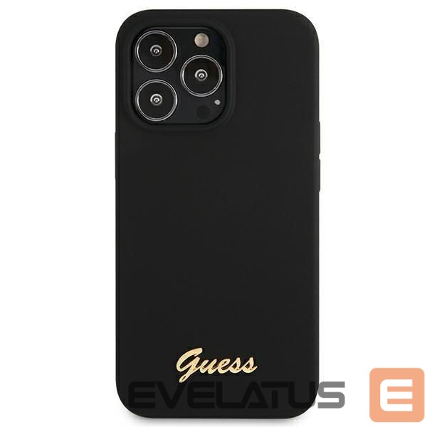 Back panel cover Guess Guess GUHMP13LLSLMGBK iPhone 13 Pro / 13 6.1" black/black hardcase Silicone Script Gold Logo MagSafe