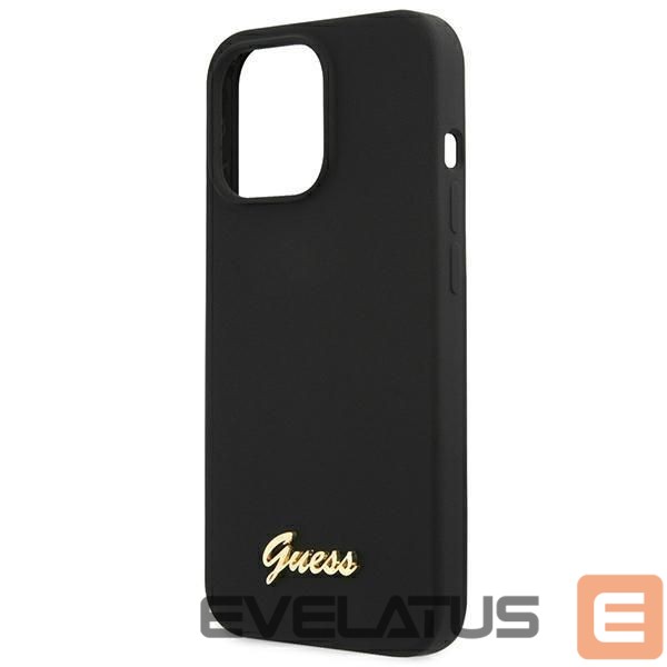 Back panel cover Guess Guess GUHMP13LLSLMGBK iPhone 13 Pro / 13 6.1" black/black hardcase Silicone Script Gold Logo MagSafe