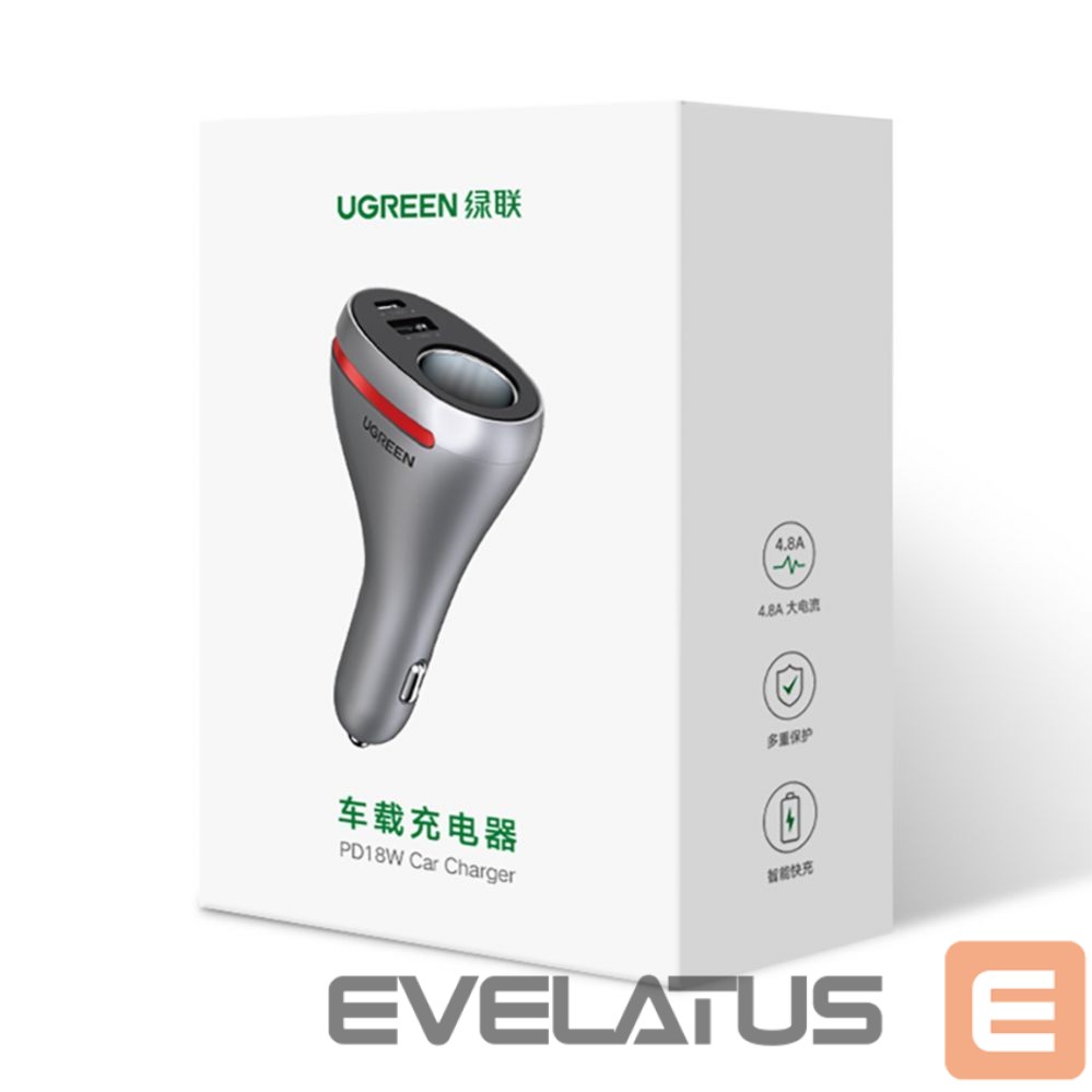 Auto charger Ugreen USB Type C / USB QC PD 24W car charger with 12V cigarette lighter socket silver (CD204)