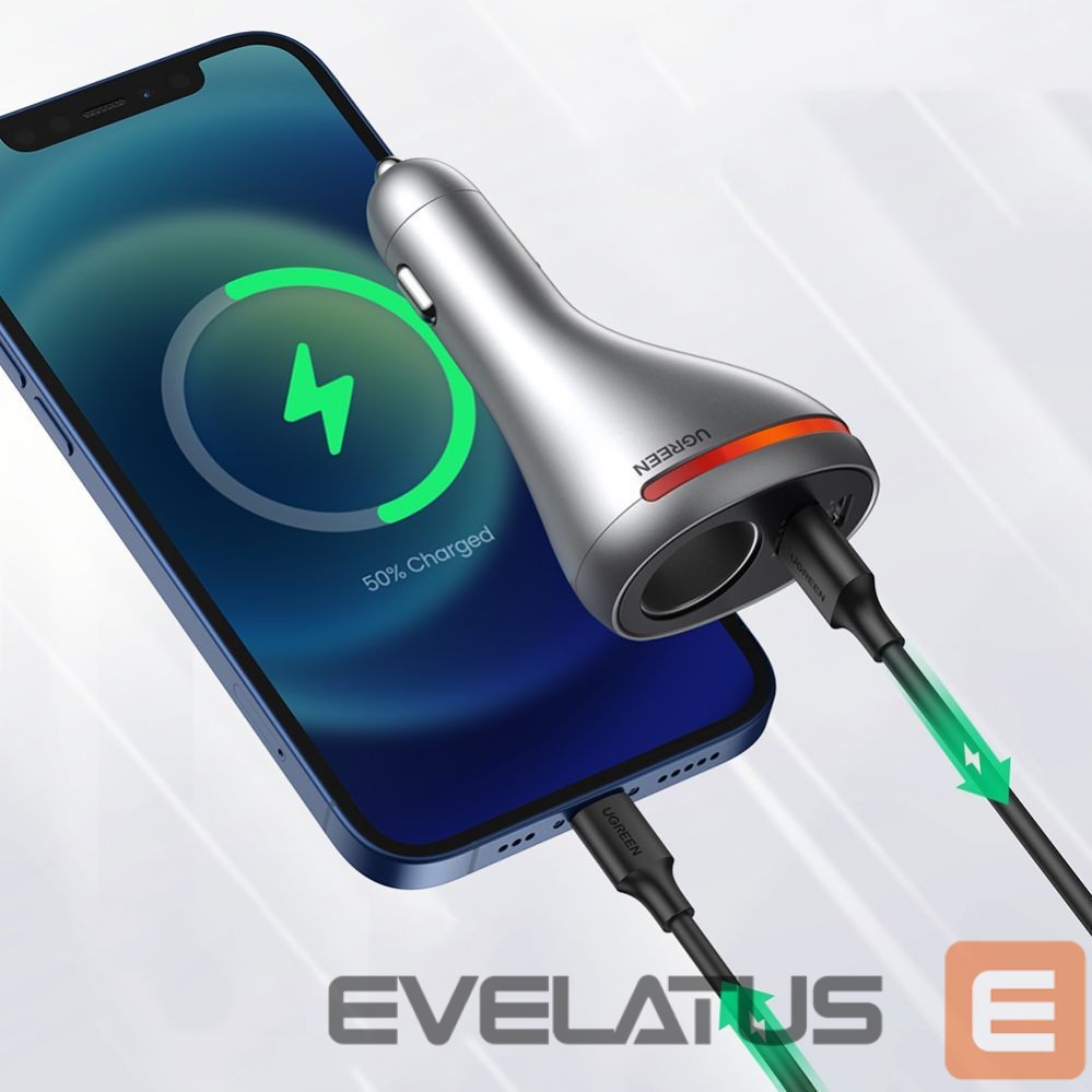 Auto charger Ugreen USB Type C / USB QC PD 24W car charger with 12V cigarette lighter socket silver (CD204)