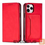 Back panel cover Hurtel - Magnet Card Case for iPhone 12 Pro Max Pouch Card Wallet Card Holder Red 