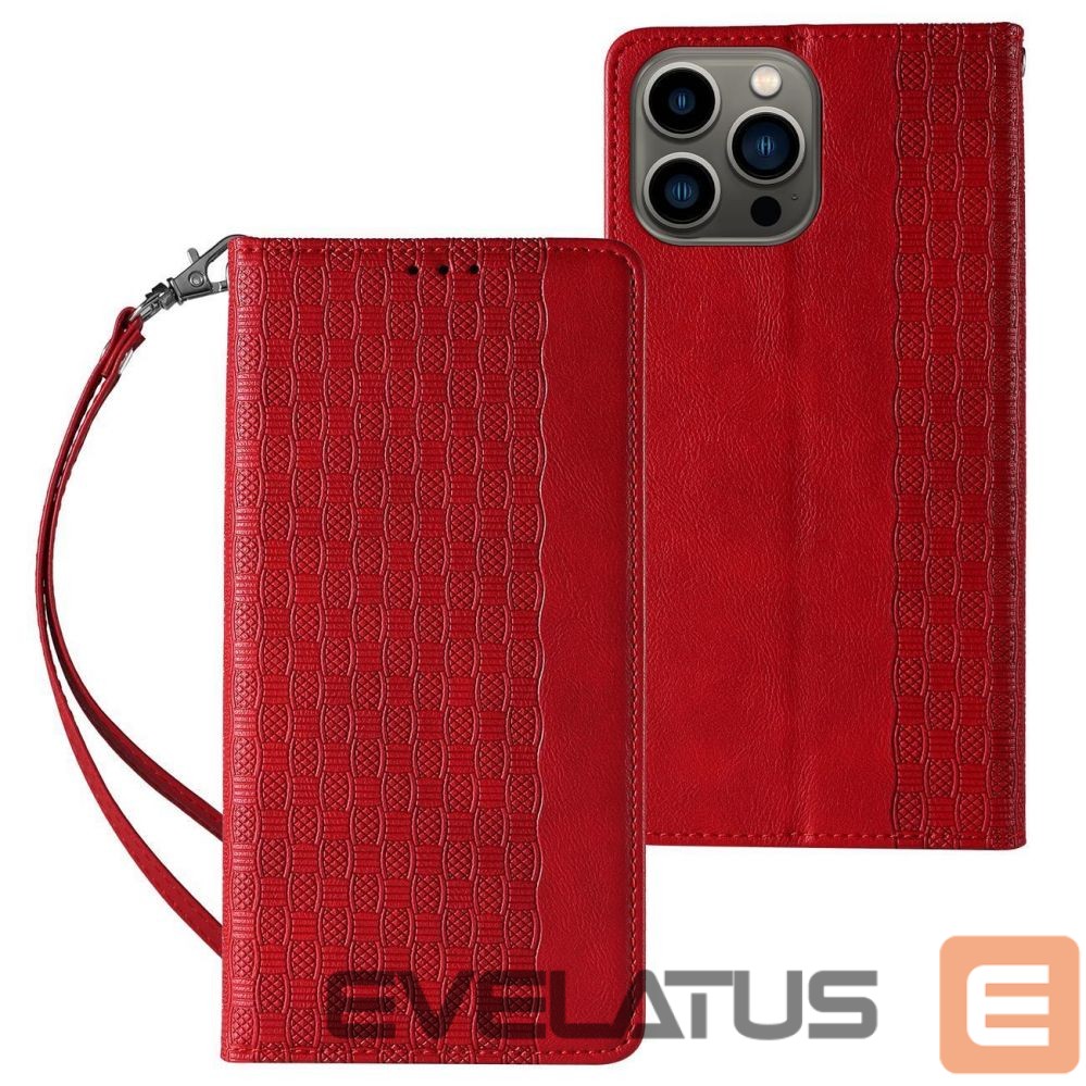 Back panel cover Hurtel - Magnet Strap Case Case for iPhone 13 Pro Max Pouch Wallet + Mini Lanyard Pendant Red