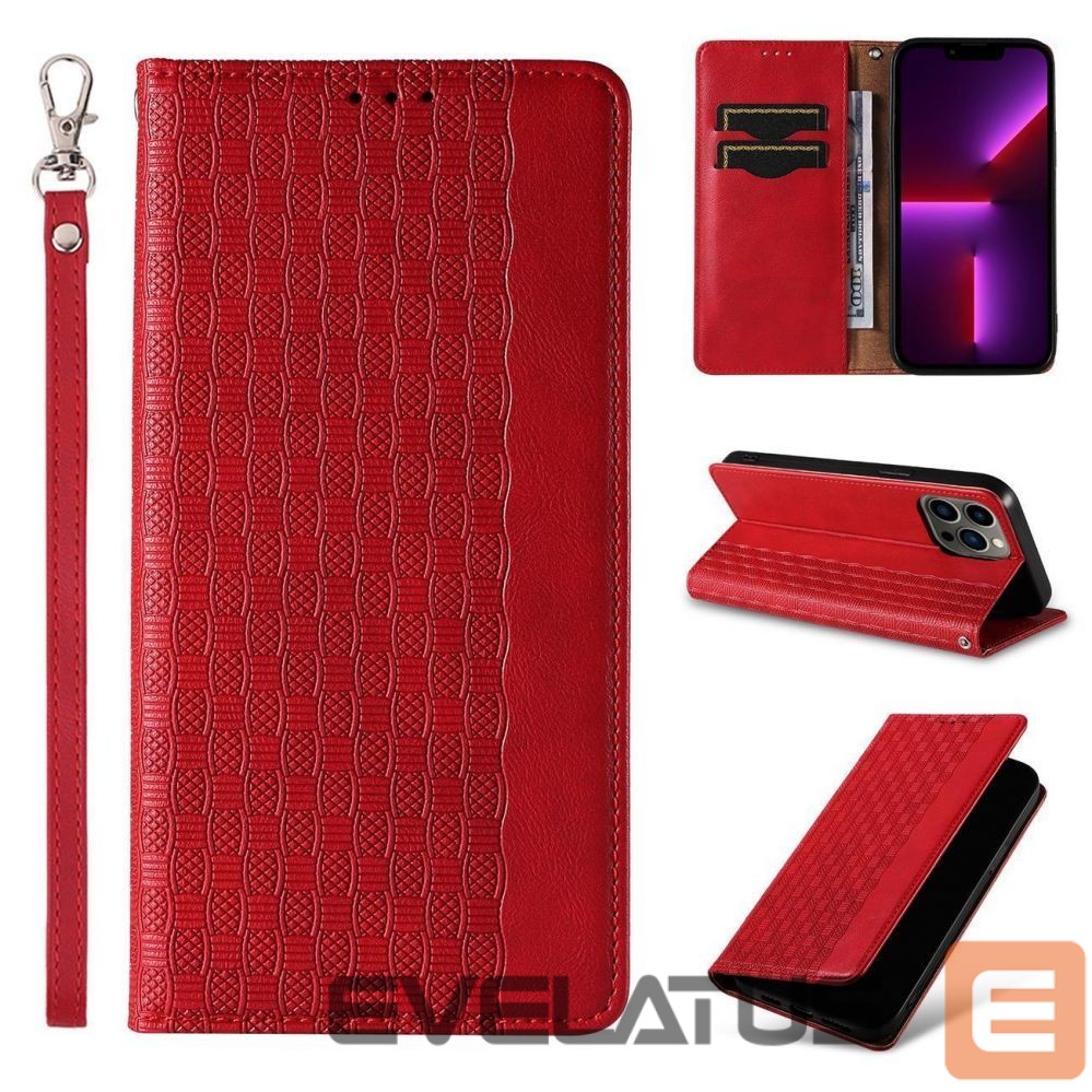 Back panel cover Hurtel - Magnet Strap Case Case for iPhone 13 Pro Max Pouch Wallet + Mini Lanyard Pendant Red