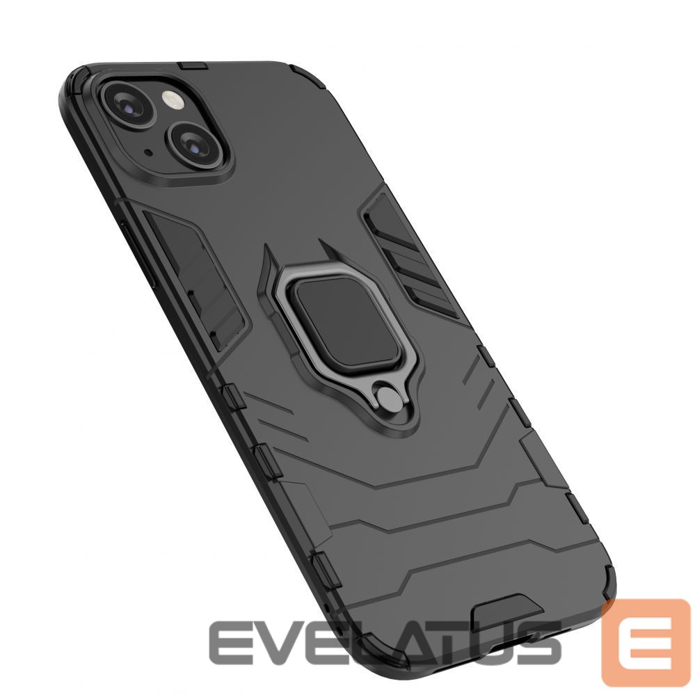Back panel cover Hurtel Ring Armor case for iPhone 14 armored cover magnetic holder ring black