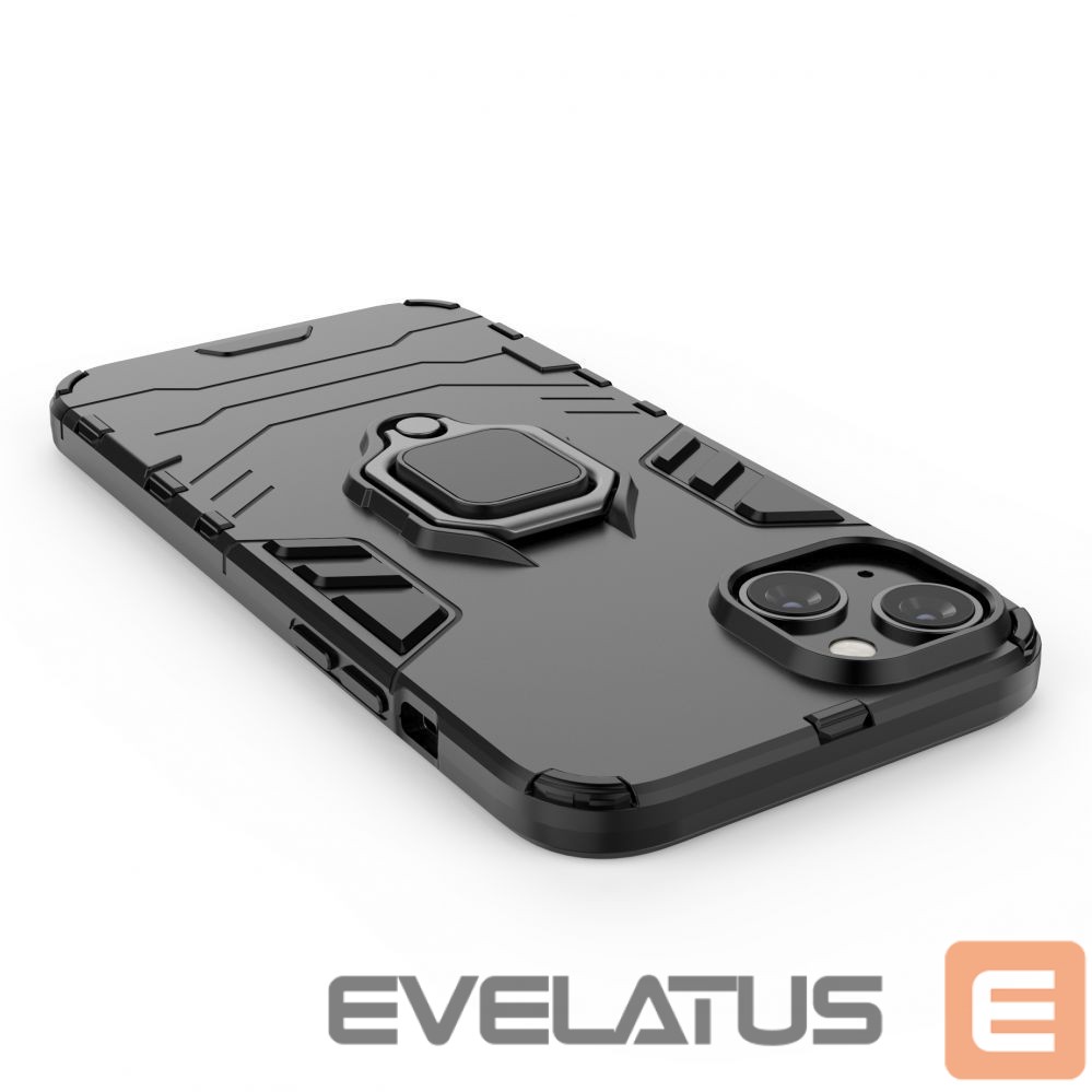 Back panel cover Hurtel Ring Armor case for iPhone 14 armored cover magnetic holder ring black