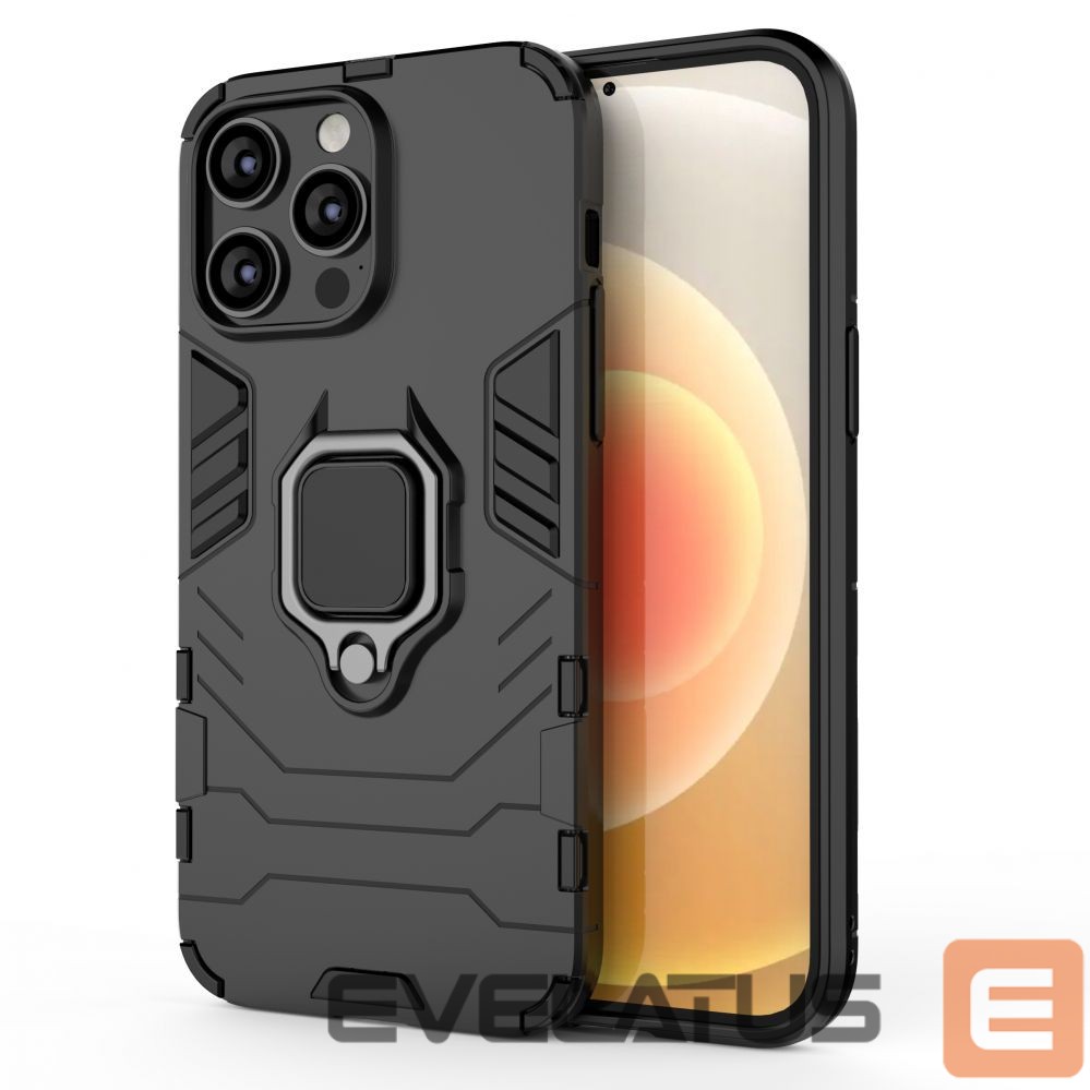 Back panel cover Hurtel Ring Armor case for iPhone 14 Pro armored cover magnetic holder ring black