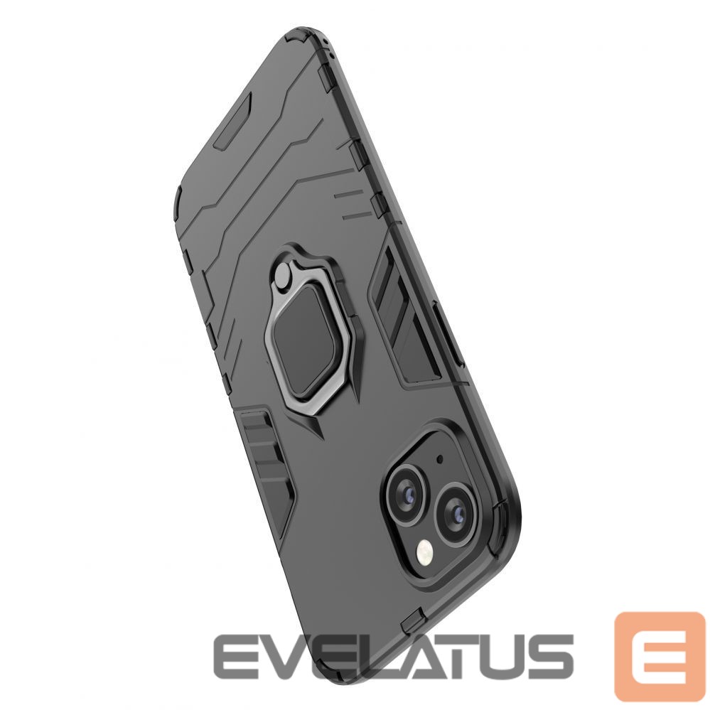 Back panel cover Hurtel Ring Armor case for iPhone 14 Pro armored cover magnetic holder ring black