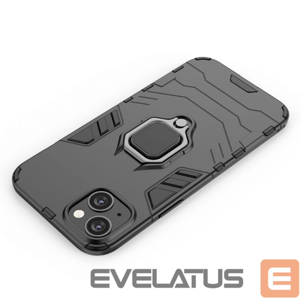 Back panel cover Hurtel Ring Armor case for iPhone 14 Pro armored cover magnetic holder ring black