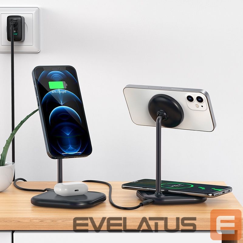 Adapter Acefast Acefast 15W Qi Wireless Charger for iPhone (with MagSafe) and Apple AirPods Stand Holder Magnetic Holder Gray (E6 gray)
