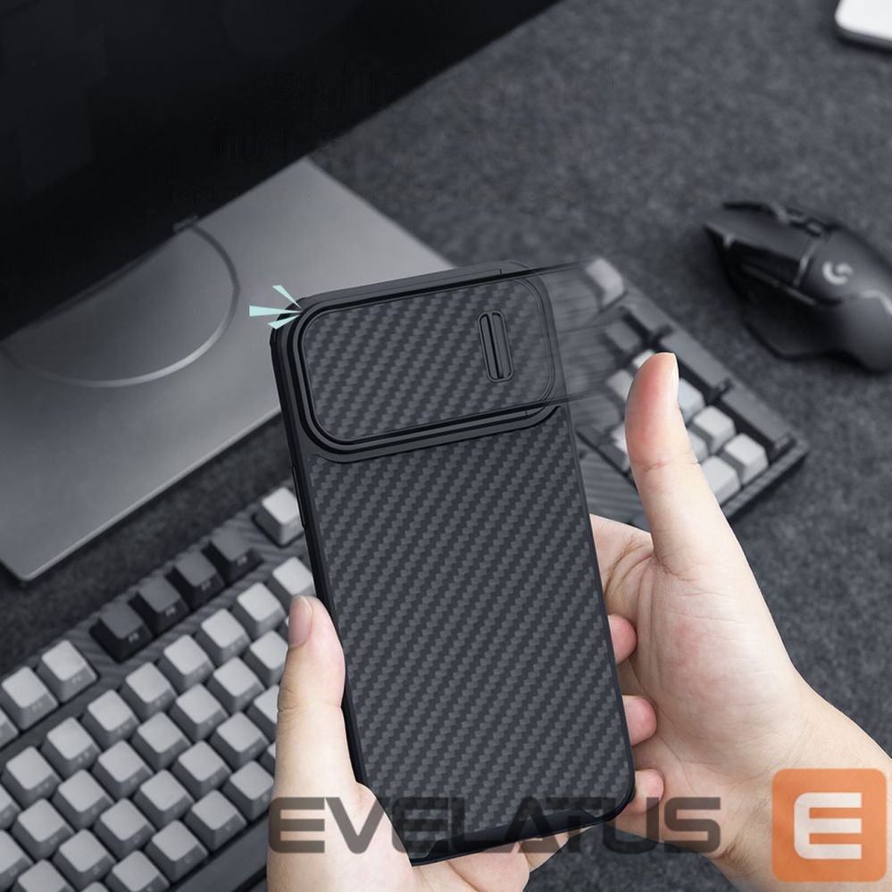 Back panel cover Nillkin Nillkin Synthetic Fiber S Case iPhone 14 case with camera cover, black