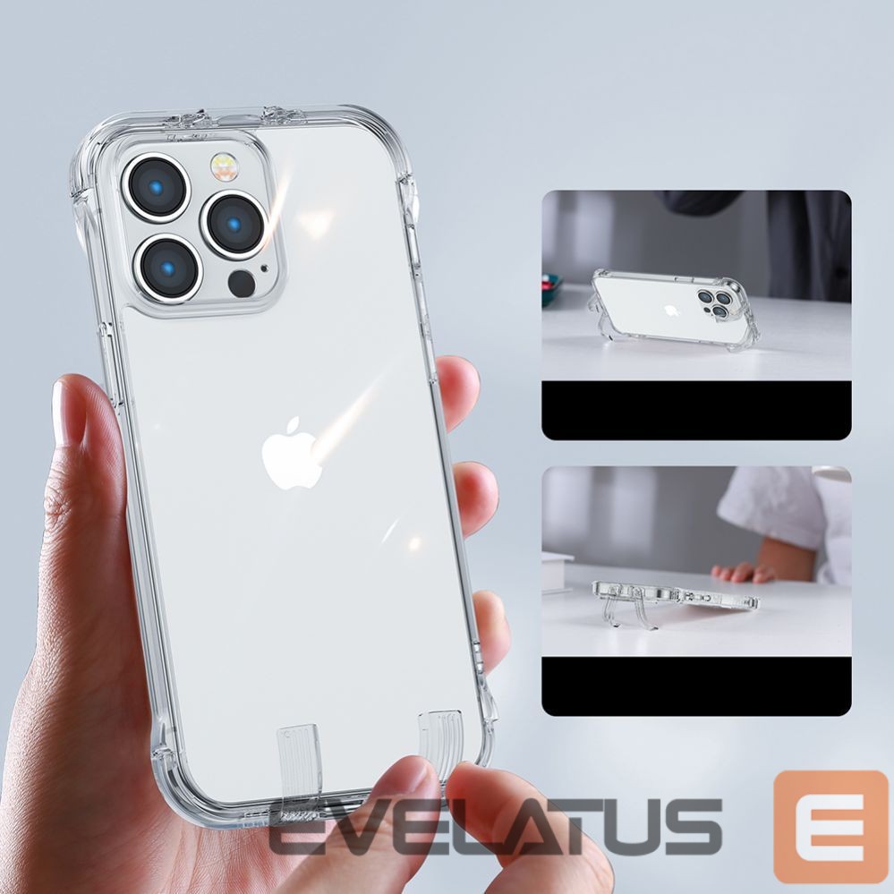 Back panel cover Joyroom Joyroom Defender Series Case Cover for iPhone 14 Plus Armored Hook Cover Stand Clear (JR-14H3)