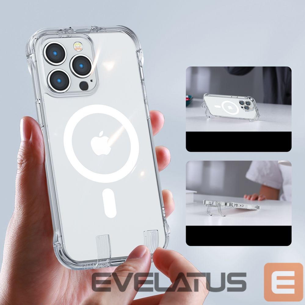Back panel cover Joyroom Joyroom Magnetic Defender Magnetic Case for iPhone 14 Plus Armored Case with Hooks Stand Clear (MagSafe Compatible)