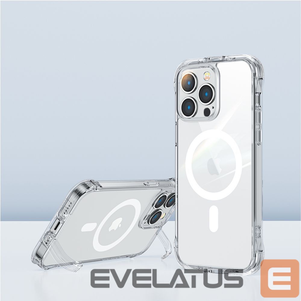 Back panel cover Joyroom Joyroom Magnetic Defender Magnetic Case for iPhone 14 Plus Armored Case with Hooks Stand Clear (MagSafe Compatible)