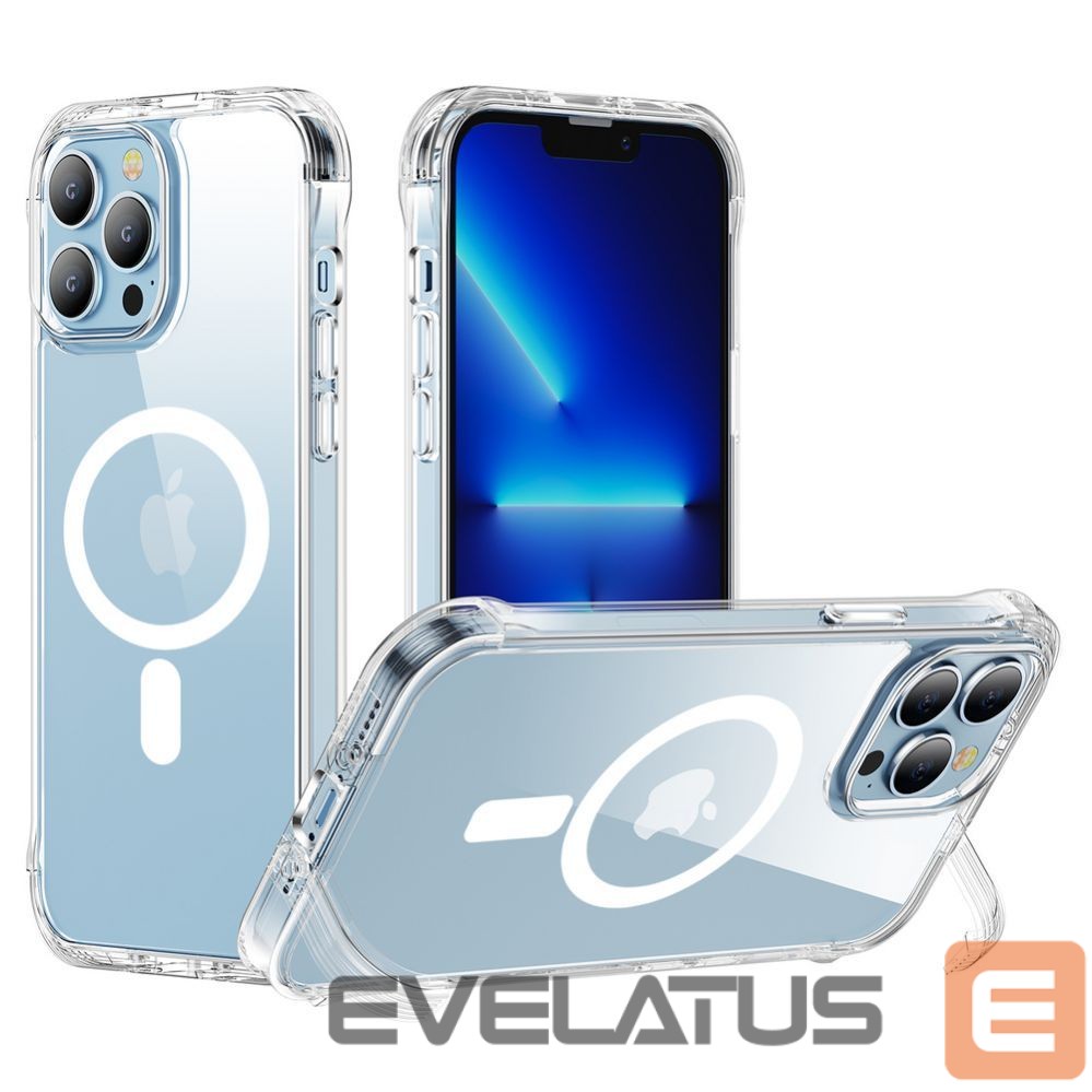 Back panel cover Joyroom Joyroom Magnetic Defender Magnetic Case for iPhone 14 Plus Armored Case with Hooks Stand Clear (MagSafe Compatible)