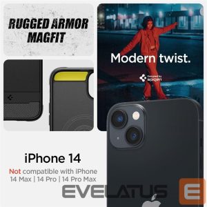 Back panel cover Spigen  Spigen Rugged Armor Mag Case with MagSafe for iPhone 14 - Matte Black 