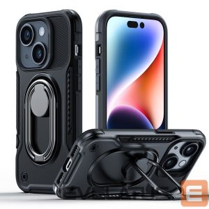 Back panel cover Joyroom  Joyroom Dual Hinge case for iPhone 14 armored case with a stand and a ring holder black 