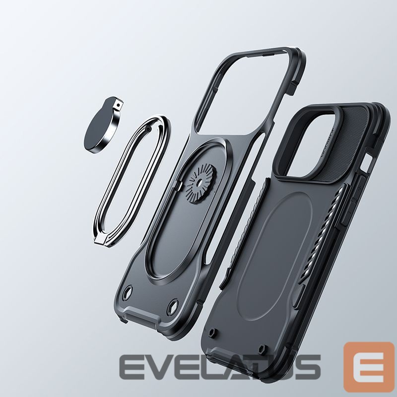 Back panel cover Joyroom Joyroom Dual Hinge case for iPhone 14 armored case with a stand and a ring holder black