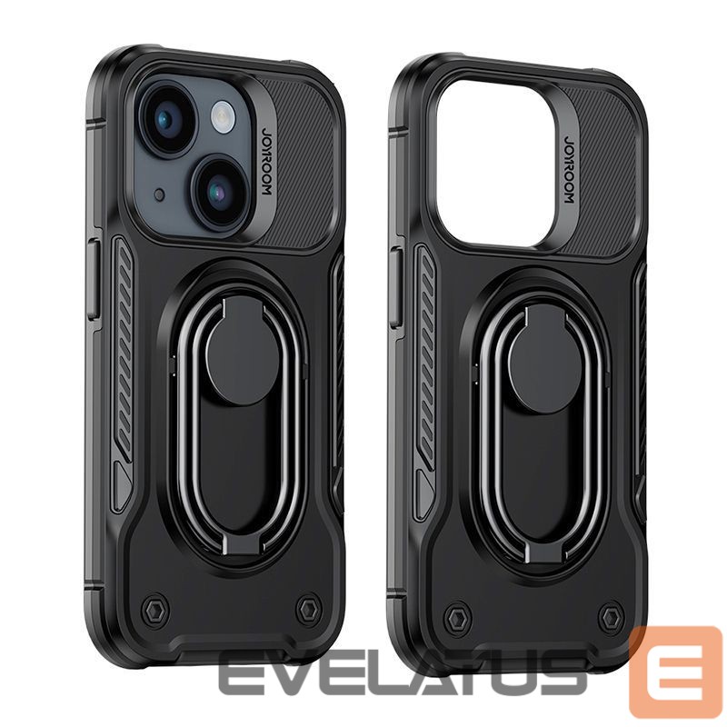Back panel cover Joyroom Joyroom Dual Hinge case for iPhone 14 armored case with a stand and a ring holder black