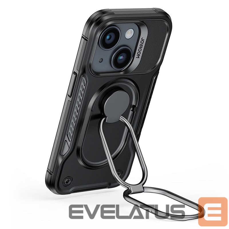 Back panel cover Joyroom Joyroom Dual Hinge case for iPhone 14 armored case with a stand and a ring holder black
