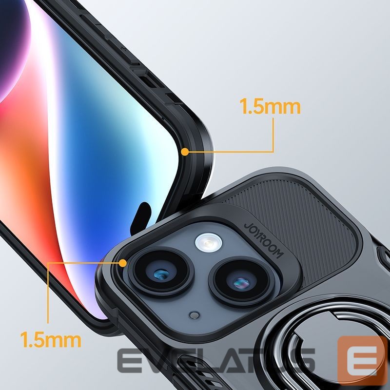 Back panel cover Joyroom Joyroom Dual Hinge case for iPhone 14 armored case with a stand and a ring holder black