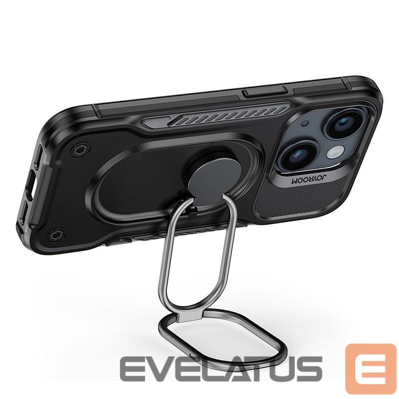 Back panel cover Joyroom Joyroom Dual Hinge case for iPhone 14 armored case with a stand and a ring holder black