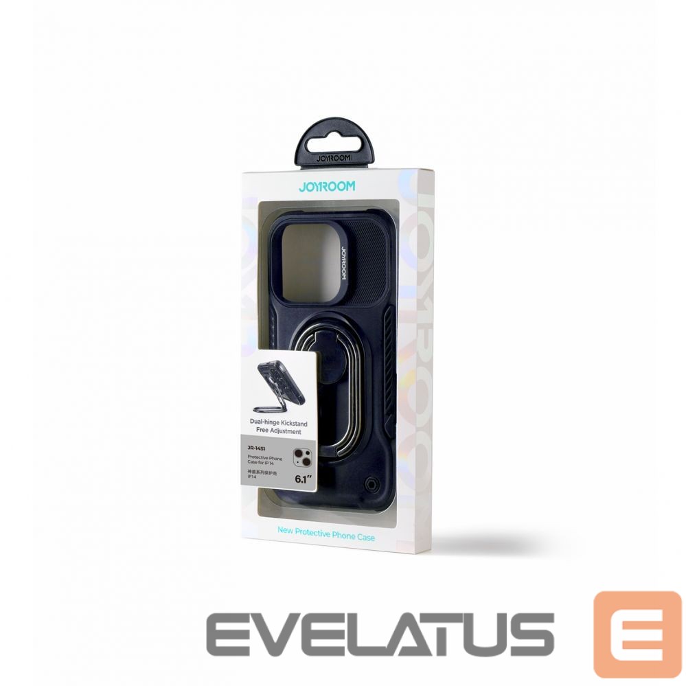 Back panel cover Joyroom Joyroom Dual Hinge case for iPhone 14 armored case with a stand and a ring holder black