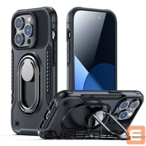 Back panel cover Joyroom  Joyroom Dual Hinge case for iPhone 14 Pro armored case with a stand and a ring holder black 