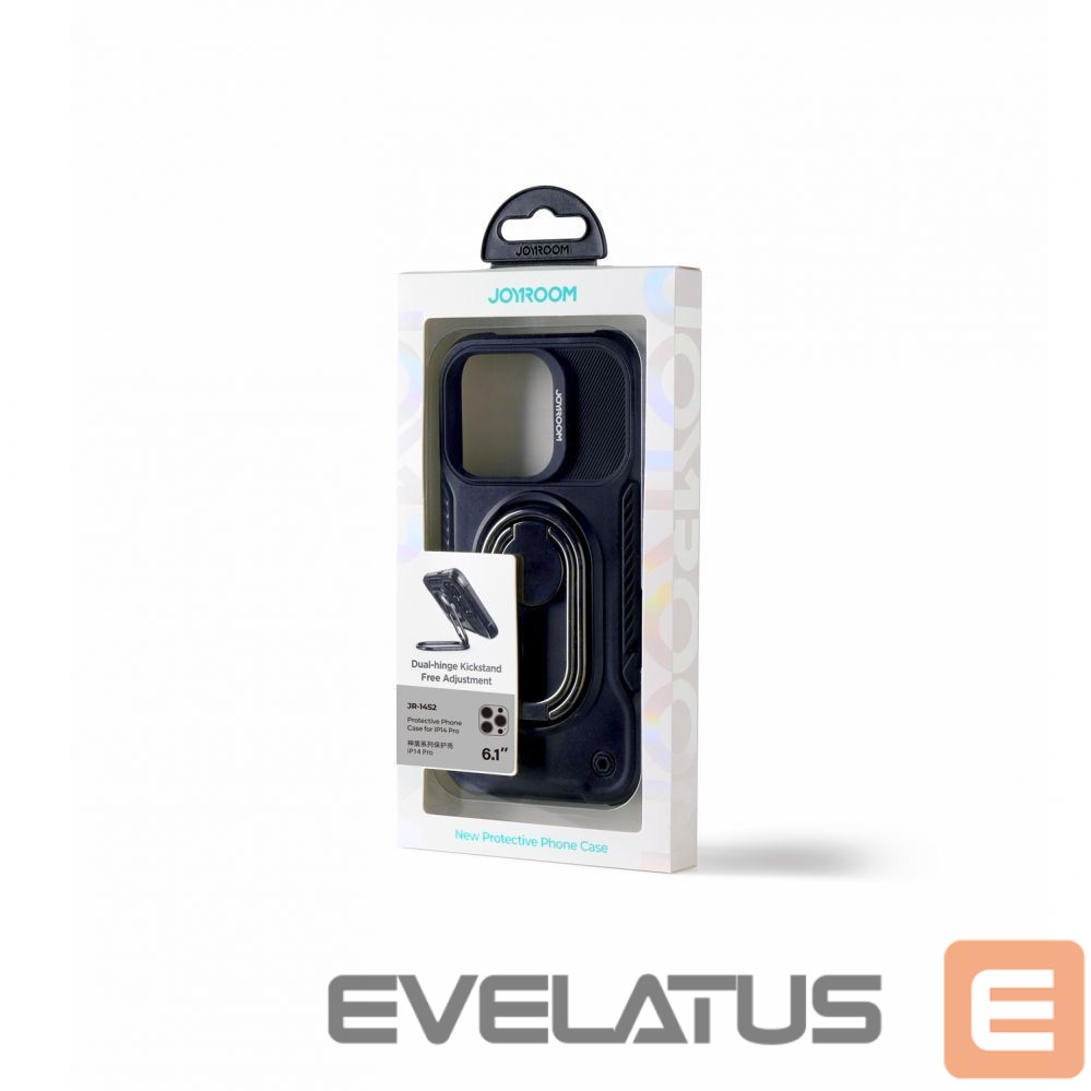 Back panel cover Joyroom Joyroom Dual Hinge case for iPhone 14 Pro armored case with a stand and a ring holder black