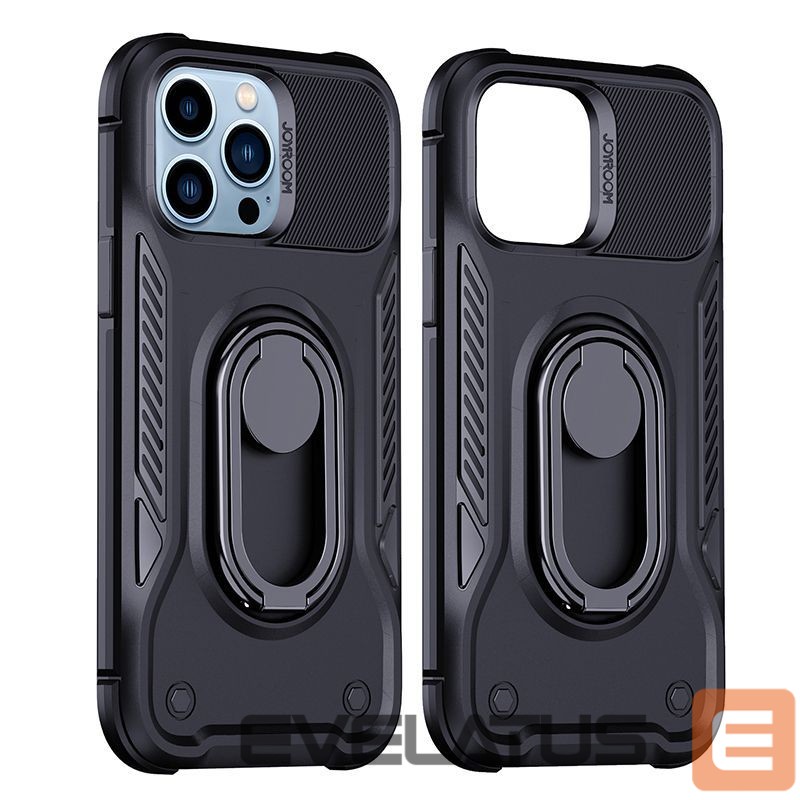 Back panel cover Joyroom Joyroom Dual Hinge case for iPhone 14 Pro armored case with a stand and a ring holder black