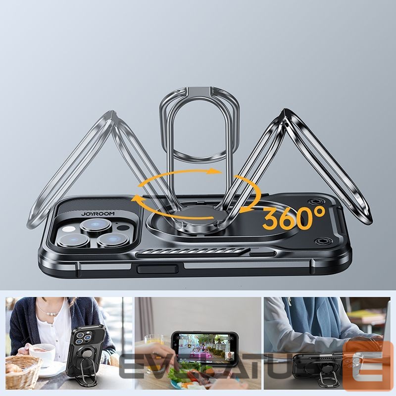 Back panel cover Joyroom Joyroom Dual Hinge case for iPhone 14 Pro armored case with a stand and a ring holder black